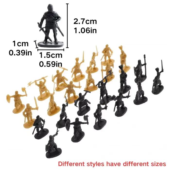25/50 pièces Figurines de Chevaliers Médiévaux Dorés/Gris en Plastique, Mini Guerriers en Gros pour Diorama, Décoration de Scène, Jouet YMY