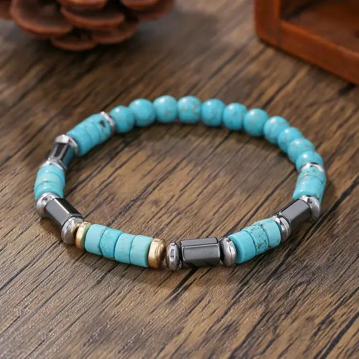 Bracelet Simple bleu Turquoise pour hommes, bijoux énergétiques unisexes, cadeau d'anniversaire de fête, vente en gros, livraison directe