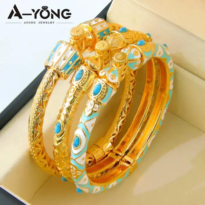 Bracelet Turquoise classique éthiopien plaqué or 21 carats, breloque de dubaï, bracelets d'ouverture Oman pour femmes, bijoux de fête de mariage
