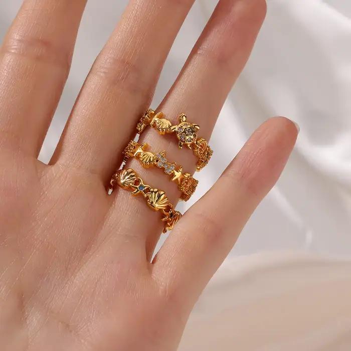 Bague tortue vintage dorée avec zirconium pour femmes, ajustable, idéale pour les occasions spéciales et le quotidien