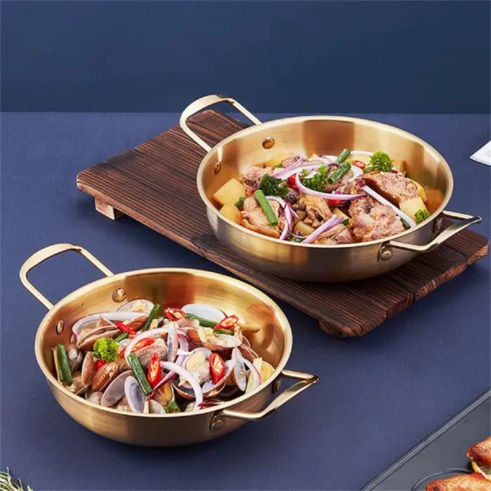 Ustensiles de cuisine en acier inoxydable, casserole sèches avec poignée, cuisson à domicile, poêle Paella, fruits de mer, Pot de riz, assiettes de collation de pique-nique