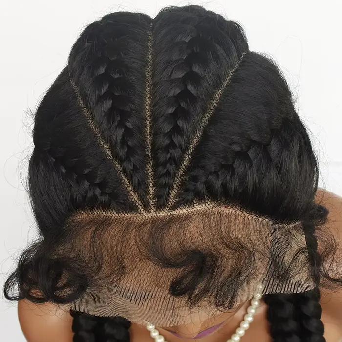 Perruque Lace Front Synthétique Tressée avec Baby Hair, Tresses Cornrow, Perruque Tressée 360 Sans Colle