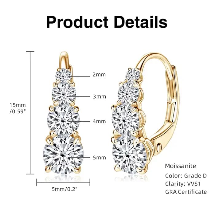 IOGOU luxe 1.86cttw plein Moissanite diamant cerceau boucles d'oreilles pour les femmes Original 925 en argent Sterling