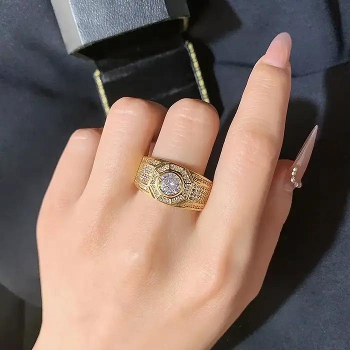 Bague luxueuse en or 18 carats pour hommes, en Zircon AAAA, cadeau d'anniversaire, bijoux pour hommes, bijoux de fête de haute qualité