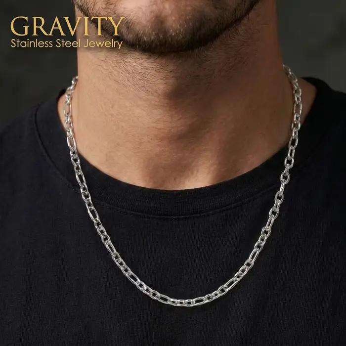 Collier pour homme 6 mm, collier minimaliste hip-hop Rolo en acier inoxydable, chaîne à maillons croisés essentielle pour le streetwear