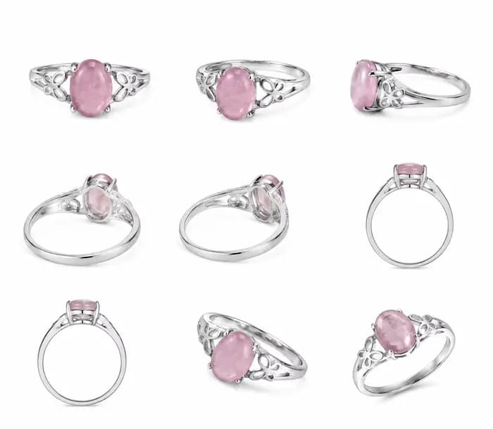 ITSMOS Bague en Quartz Rose Pierre d'Amour Naturelle Papillon Guérison Émotionnelle Coquette