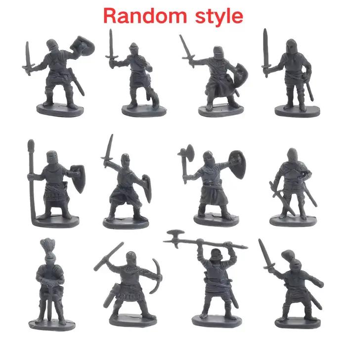 25/50 pièces Figurines de Chevaliers Médiévaux Dorés/Gris en Plastique, Mini Guerriers en Gros pour Diorama, Décoration de Scène, Jouet YMY