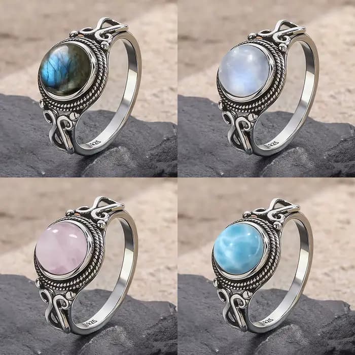 Bague en argent sterling 925 avec pierre naturelle