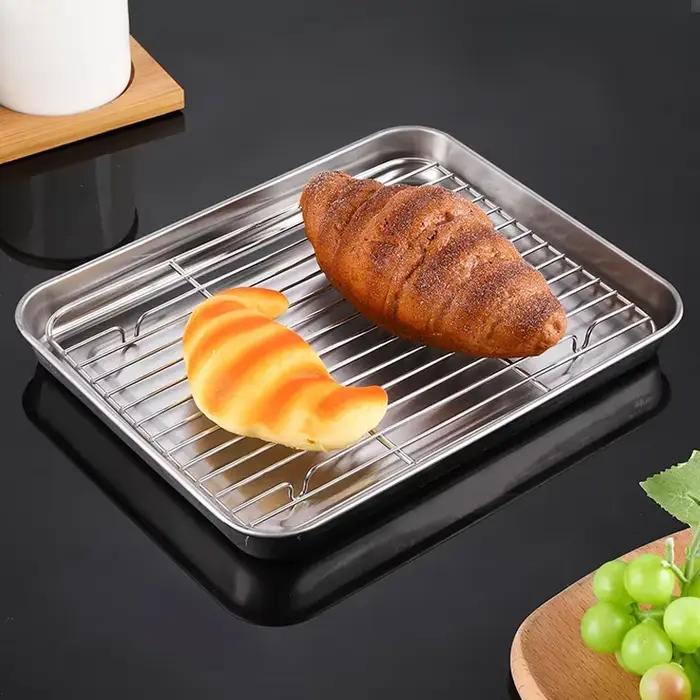 Plateau de Barbecue en acier inoxydable, châssis plat, support de refroidissement amovible polyvalent, ensemble de plateaux de cuisson de gâteaux antiadhésifs de cuisine