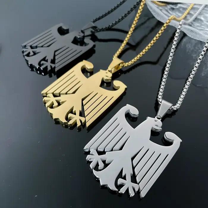Collier chaîne pendentif aigle allemand en acier inoxydable, drapeau du Deutschland allemand, bijoux ethniques, cadeaux pour hommes et femmes, vente en gros