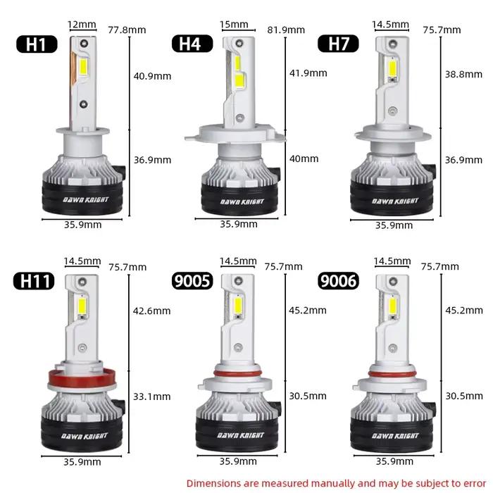 DAWNKNIGHT K7C 4300K H7 H4 H11 lampe à LED 3 tubes de cuivre lumières LED pour voiture H1 HB3 9005 HB4 9006 12V ampoule de phare LED