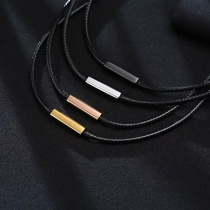 Collier ras du cou en corde noire pour hommes, avec boucle magnétique