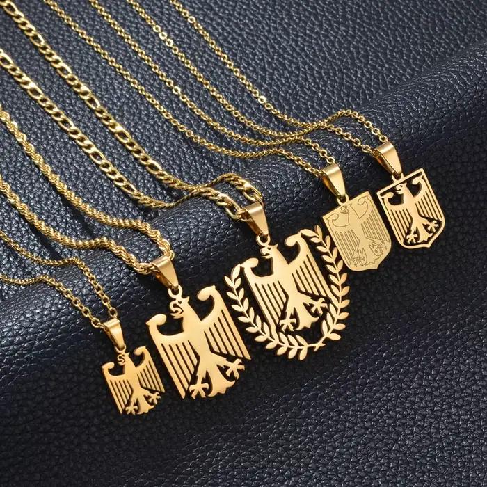 Collier en chaîne d'aigle allemand en acier inoxydable, bijoux ethniques allemands pour femmes et hommes, 1 pièce # 508062