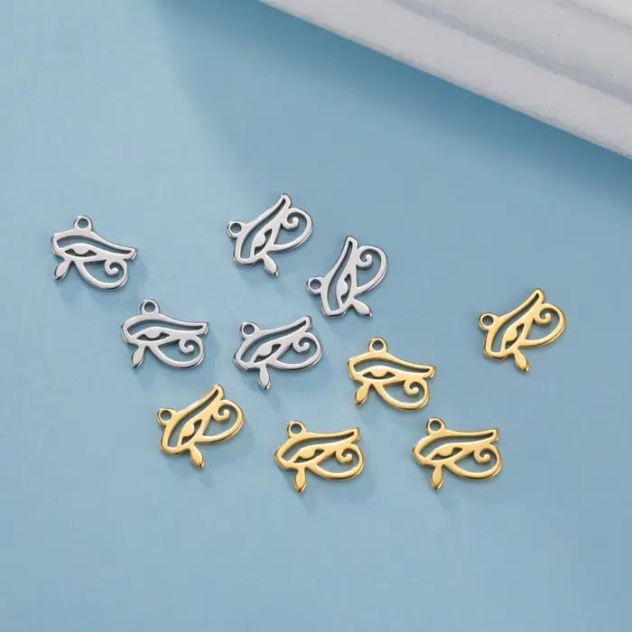 Breloques l'oeil d'horus Ra Udjat pour la fabrication de bijoux, en acier inoxydable, couleur or, pendentifs de collier et de Bracelet faits à la main, DIY, 5 pièces/lot
