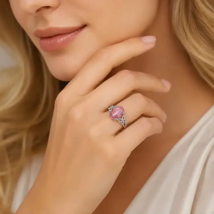 ITSMOS Bague en Quartz Rose Pierre d'Amour Naturelle Papillon Guérison Émotionnelle Coquette
