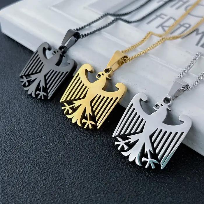Collier chaîne pendentif aigle allemand en acier inoxydable, drapeau du Deutschland allemand, bijoux ethniques, cadeaux pour hommes et femmes, vente en gros
