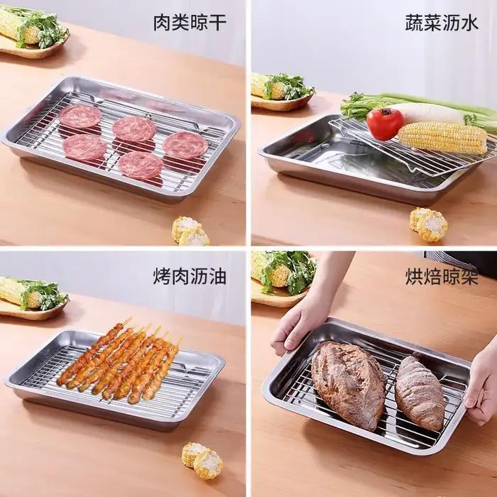 Plateau de cuisson avec support de refroidissement amovible, ensemble de plaques de cuisson en acier inoxydable, Non toxique, utilisé pour le four, plateau de barbecue, lavable au lave-vaisselle