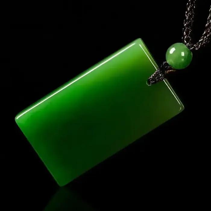 Collier rectangulaire en Jade vert naturel lisse, pendentif pour femmes et hommes, breloques en pierre de Jades Hetian véritable, amulette, cadeaux pour dames