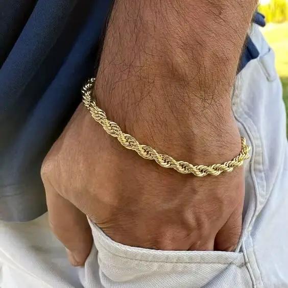 Bracelets en corde en argent Sterling 925 de 4MM pour hommes et garçons