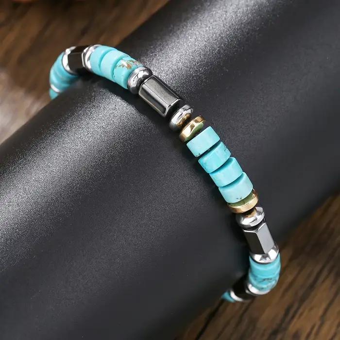 Bracelet Simple bleu Turquoise pour hommes, bijoux énergétiques unisexes, cadeau d'anniversaire de fête, vente en gros, livraison directe