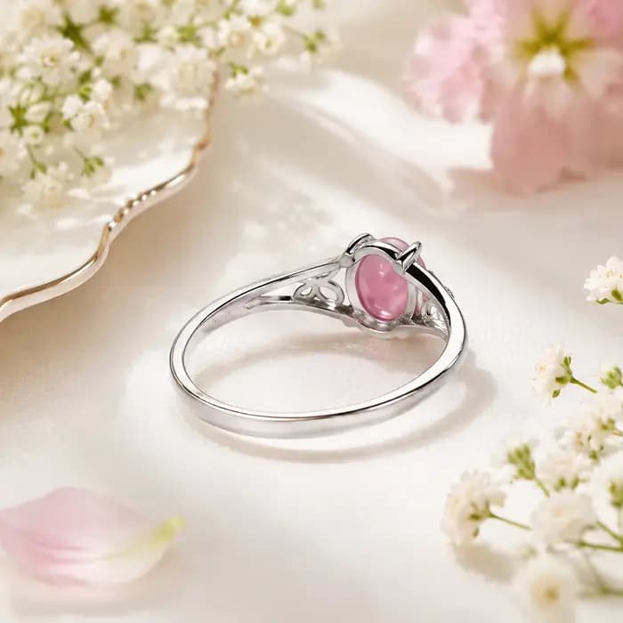 ITSMOS Bague en Quartz Rose Pierre d'Amour Naturelle Papillon Guérison Émotionnelle Coquette