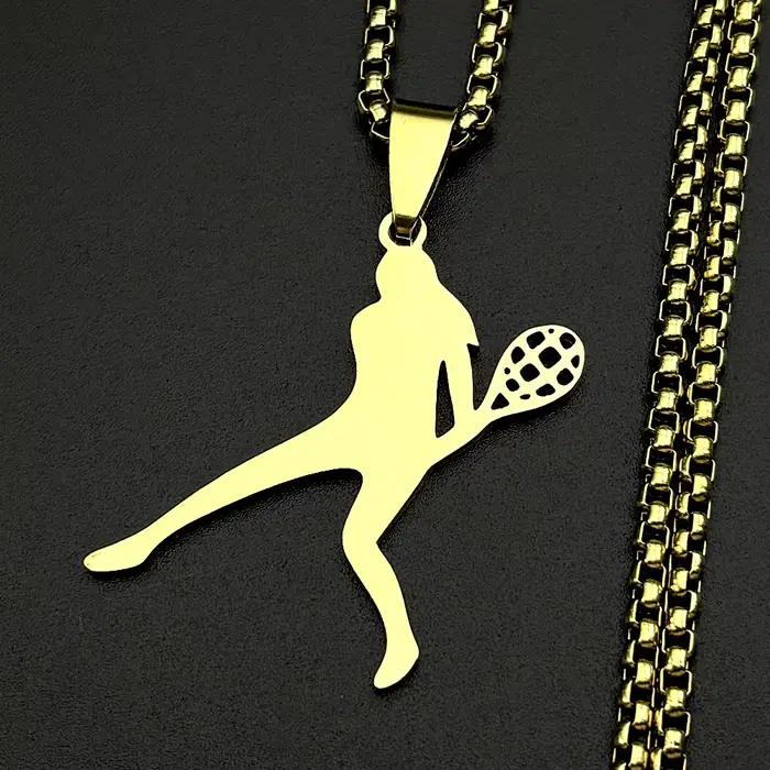 Collier pendentif pour femmes et hommes, en acier inoxydable, couleur or, pour joueurs de tennis, bijoux de sport, cadeaux
