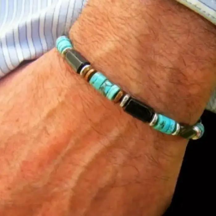 Bracelet Simple bleu Turquoise pour hommes, bijoux énergétiques unisexes, cadeau d'anniversaire de fête, vente en gros, livraison directe