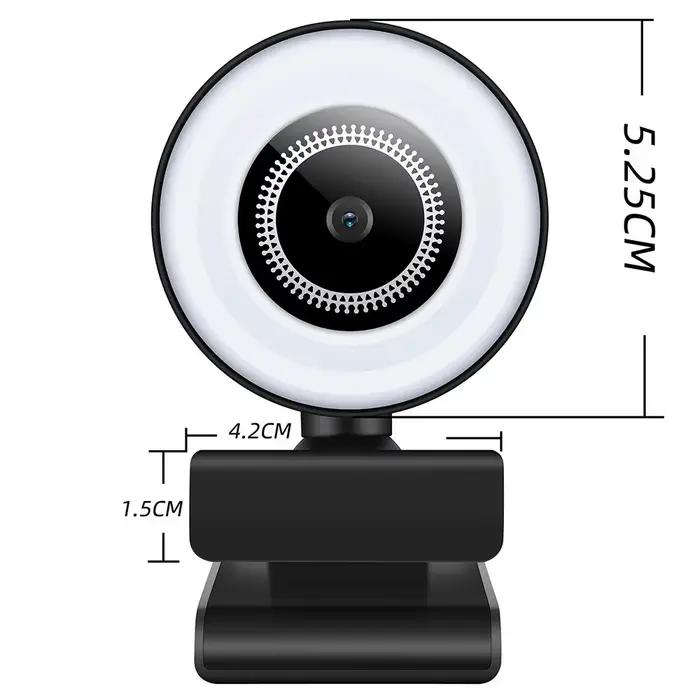 Webcam 4K 2K 1080P avec contrôle de la lumière, Full HD 8MP, pour PC portable, mise au point automatique, diffusion en direct, flexible avec microphone, diffusion en direct