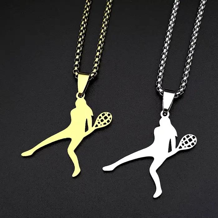 Collier pendentif pour femmes et hommes, en acier inoxydable, couleur or, pour joueurs de tennis, bijoux de sport, cadeaux