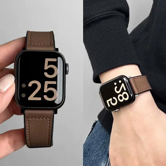 Bracelet en cuir et Silicone pour Apple Watch, Ultra 49mm 44mm 45mm 41mm 46mm 40mm 42mm, Bracelet magnétique iwatch série 10 9 8 7 6