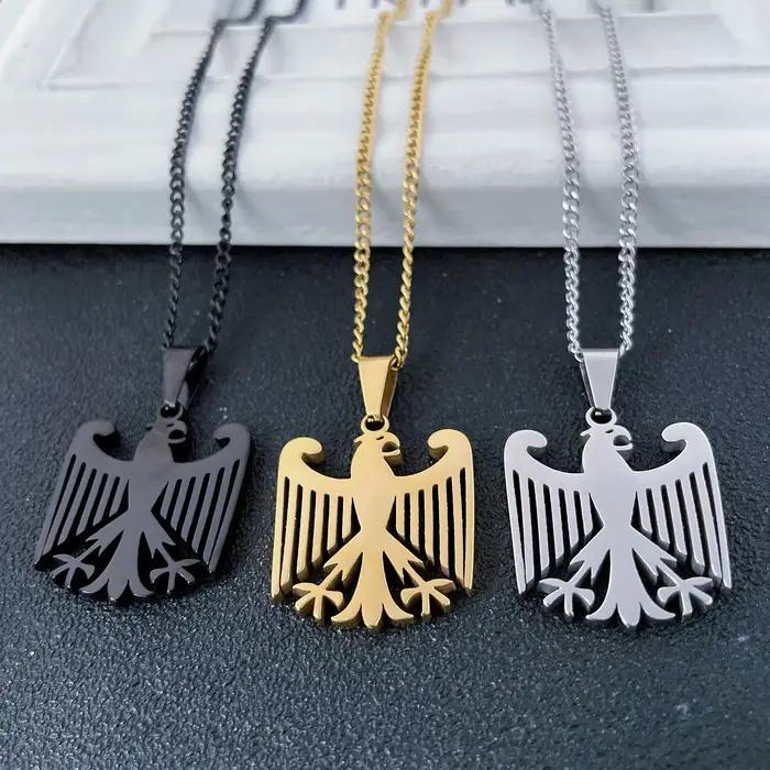 Collier chaîne pendentif aigle allemand en acier inoxydable, drapeau du Deutschland allemand, bijoux ethniques, cadeaux pour hommes et femmes, vente en gros
