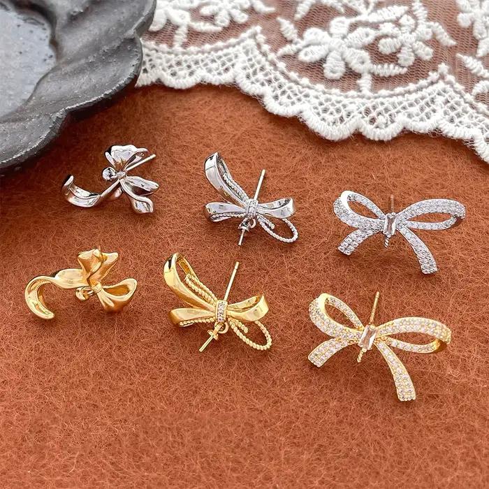 Boucles d'oreilles irrégulières en laiton plaqué or véritable avec zircon incrusté, matériaux semi-finis pour la fabrication de bijoux DIY