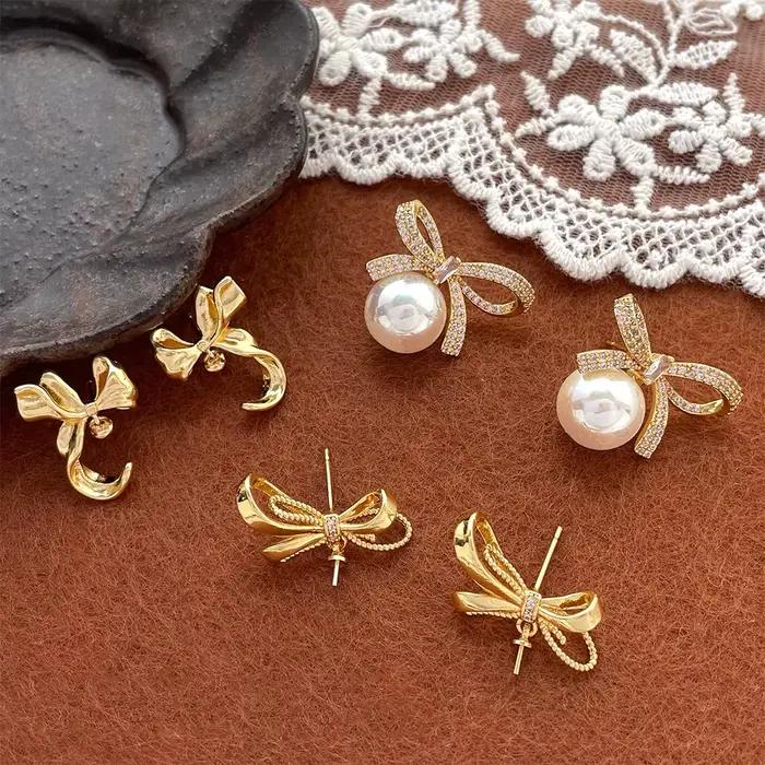 Boucles d'oreilles irrégulières en laiton plaqué or véritable avec zircon incrusté, matériaux semi-finis pour la fabrication de bijoux DIY