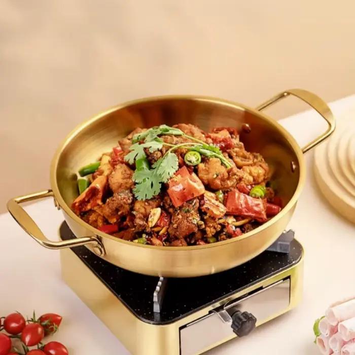 Ustensiles de cuisine en acier inoxydable, casserole sèches avec poignée, cuisson à domicile, poêle Paella, fruits de mer, Pot de riz, assiettes de collation de pique-nique