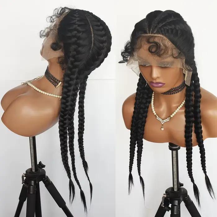 Perruque Lace Front Synthétique Tressée avec Baby Hair, Tresses Cornrow, Perruque Tressée 360 Sans Colle