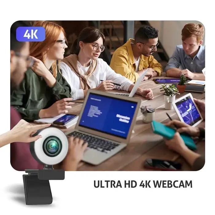 Webcam 4K 2K 1080P avec contrôle de la lumière, Full HD 8MP, pour PC portable, mise au point automatique, diffusion en direct, flexible avec microphone, diffusion en direct