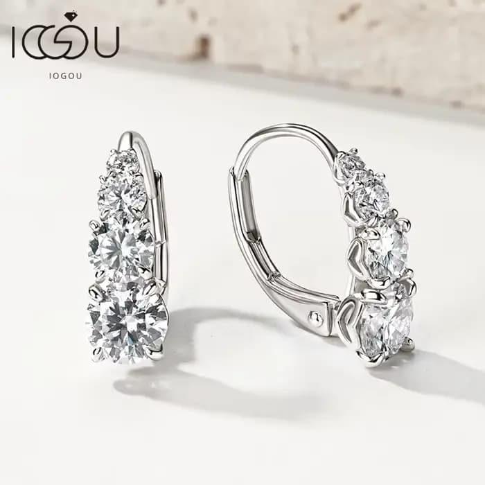 IOGOU luxe 1.86cttw plein Moissanite diamant cerceau boucles d'oreilles pour les femmes Original 925 en argent Sterling