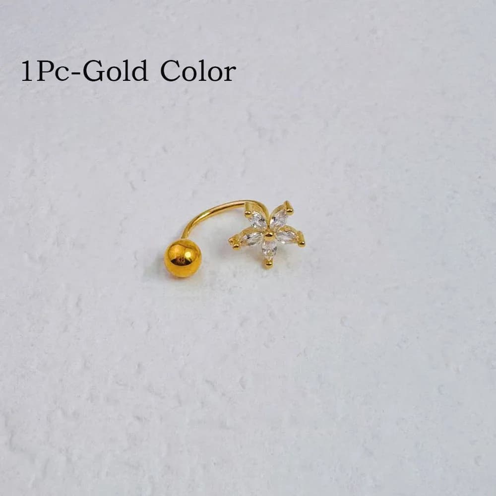 Anneau de nez en forme de fleur en Zircon, bijoux de perçage en acier inoxydable plaqué or 14K pour