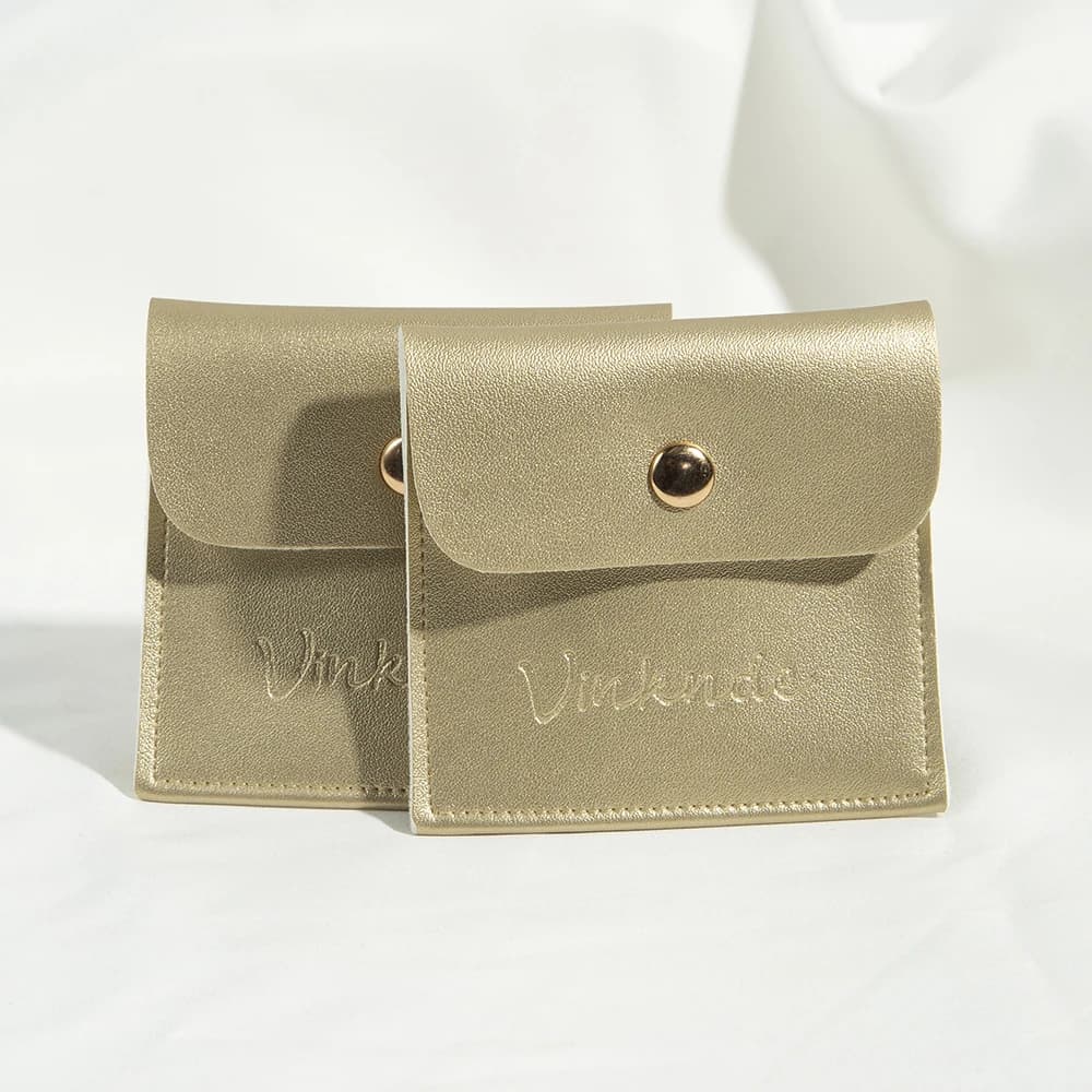 Pochette de luxe en cuir doré pour bijoux, avec bouton-pression, pour emballage personnalisé, rangem