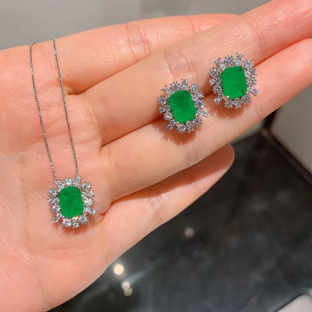 KNRIQUEN – ensemble de collier et boucles d'oreilles en pierre précieuse émeraude, bijoux fins de ma