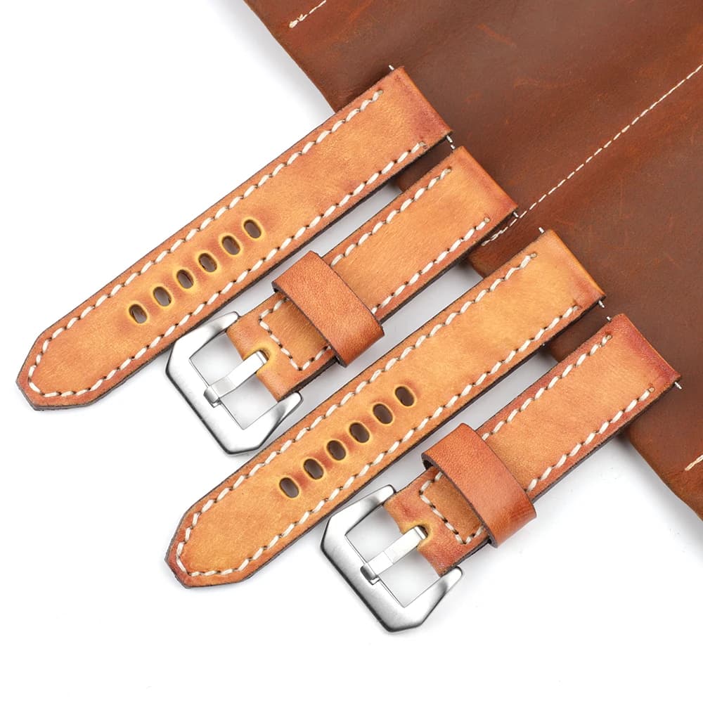 Bracelet de montre Vintage en cuir véritable fait à la main pour hommes, 18mm 20mm 22mm 24mm, pour b