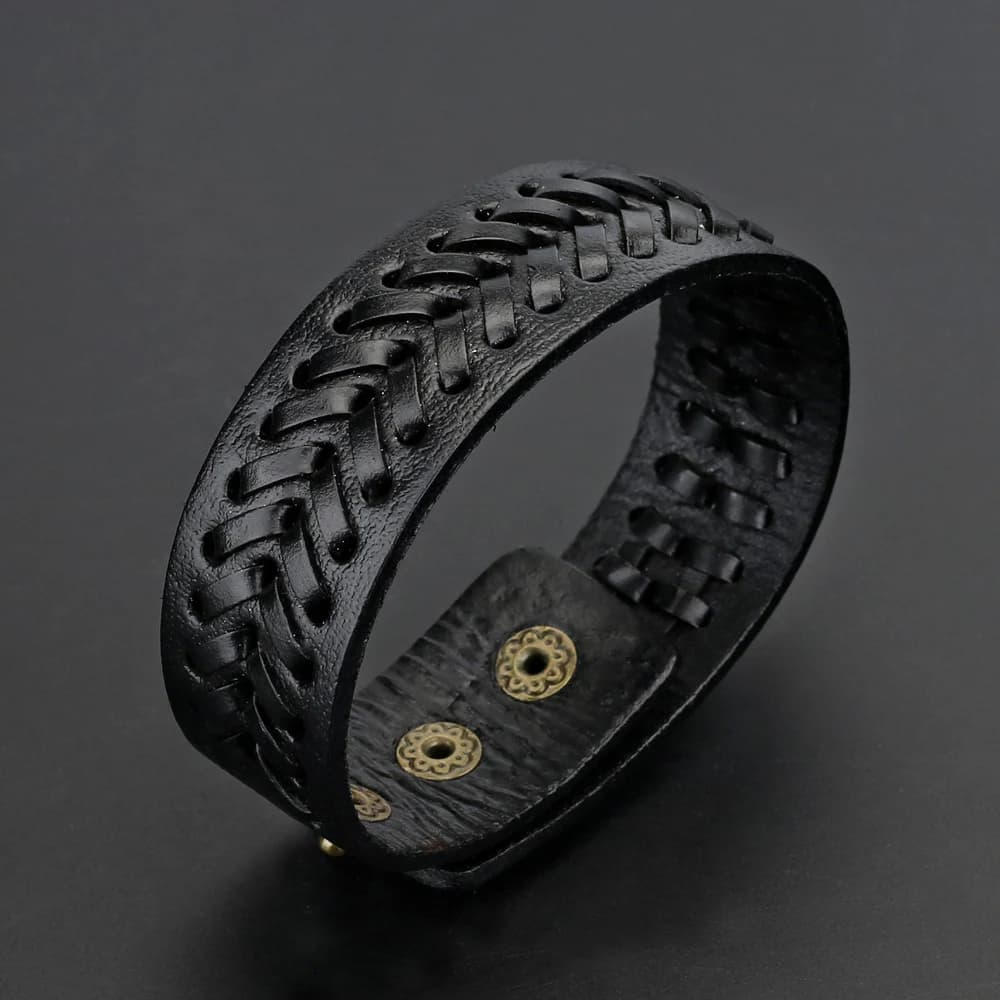 Bracelets en cuir PU personnalisés pour hommes, bracelet de manchette, tissage fait à la main, lisse