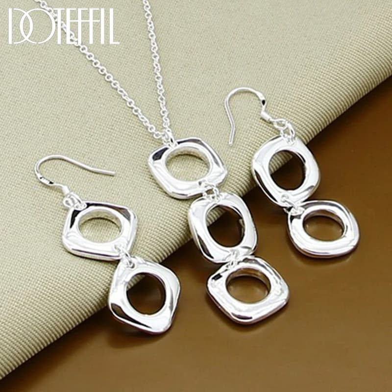 DOTEFFIL 925 en argent Sterling rond carré collier boucle d'oreille ensemble pour femme mariage fian