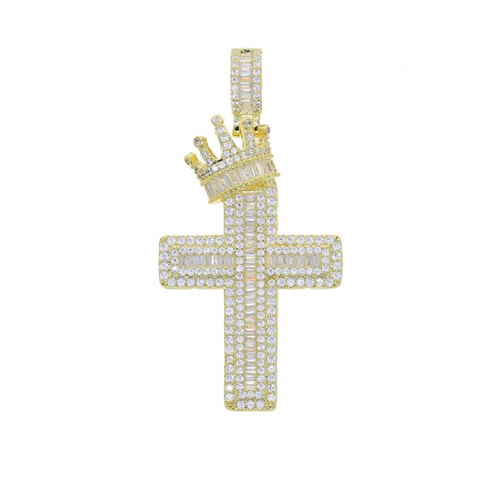 Nouveau Collier Pendentif Croix Couronne Hip Hop Rock avec Pierres CZ Pavées Bling Iced Out pour Hom