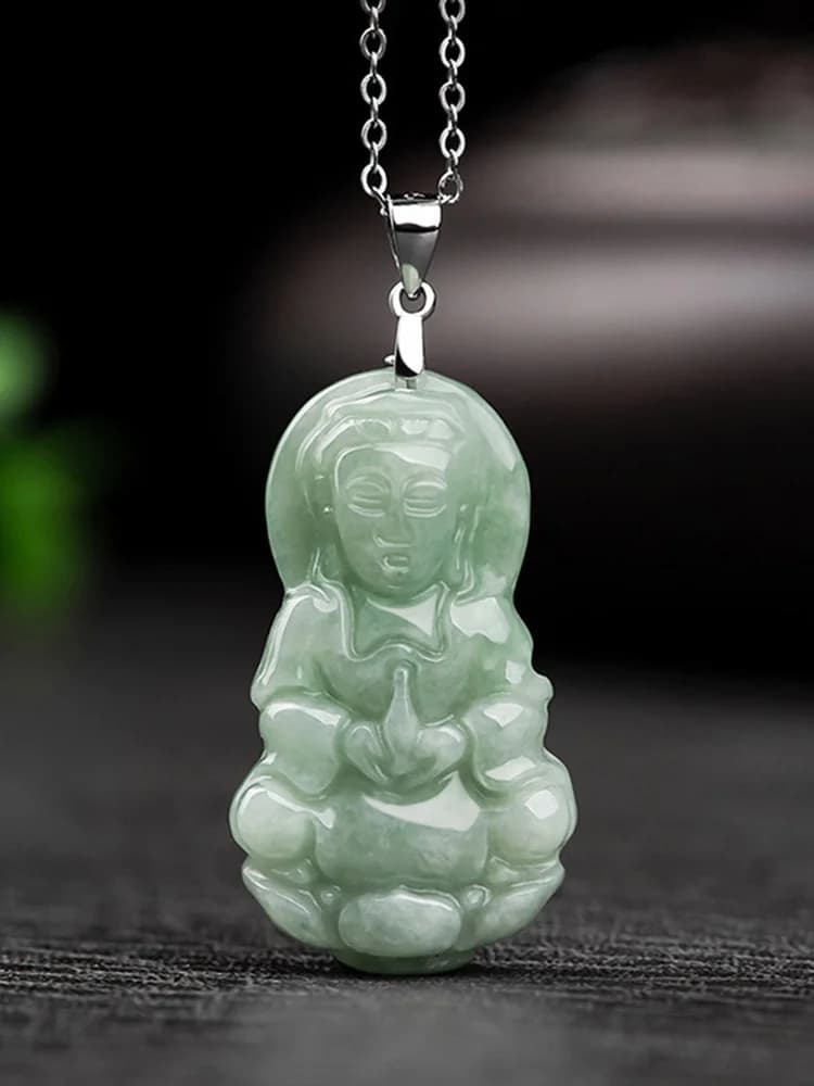 Pendentif en jadéite du Myanmar pour hommes et femmes, goutte de soleil, collier de bouddha GuanYin,