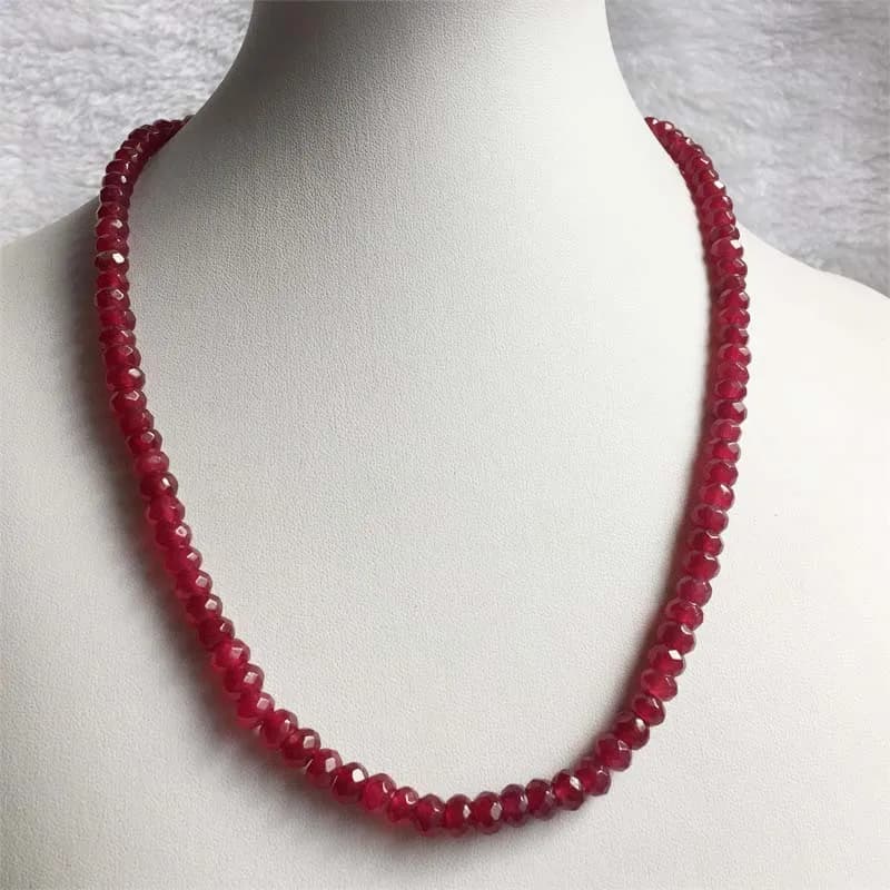 Collier Ras du Cou Rouge à Facettes en Pierre Naturelle, Bijou Vintage, Élégant et Rare, 4x6mm