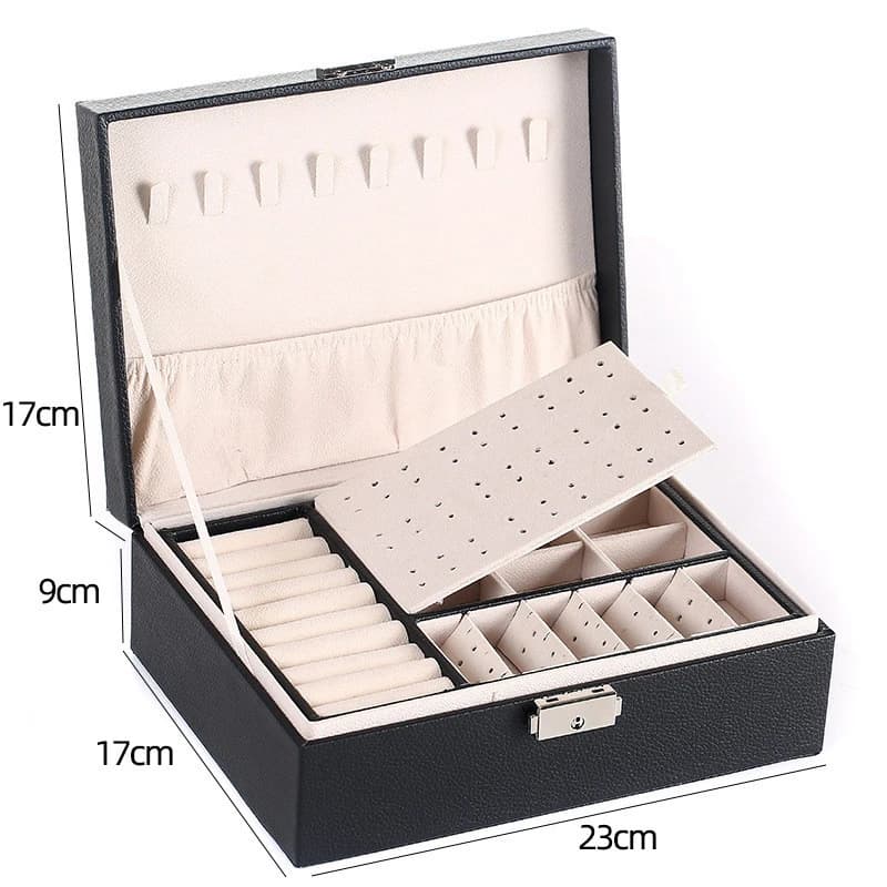 Boîte de Rangement de Bijoux à la Mode, Grande Capacité, Serrure Portable avec Miroir, Boucles d'Ore