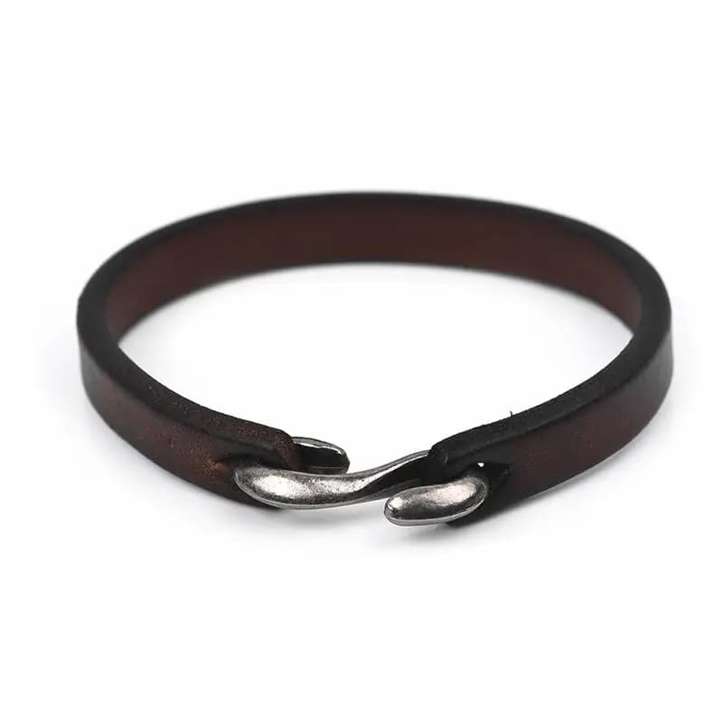 Bracelet rétro en cuir véritable pour homme et femme, bijou classique à crochets, couleur noir, marr
