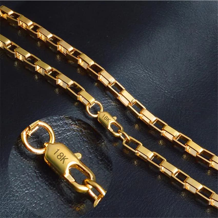 JONecklace-Collier en Or à Motif Géométrique pour Homme, Bijoux Fantaisie, 18 K, 4mm, 50cm, 20 Pouce