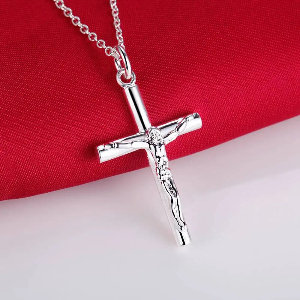 JOCross-Collier pendentif en argent regardé 925 pour femme, bijoux fantaisie, accessoires de fête et